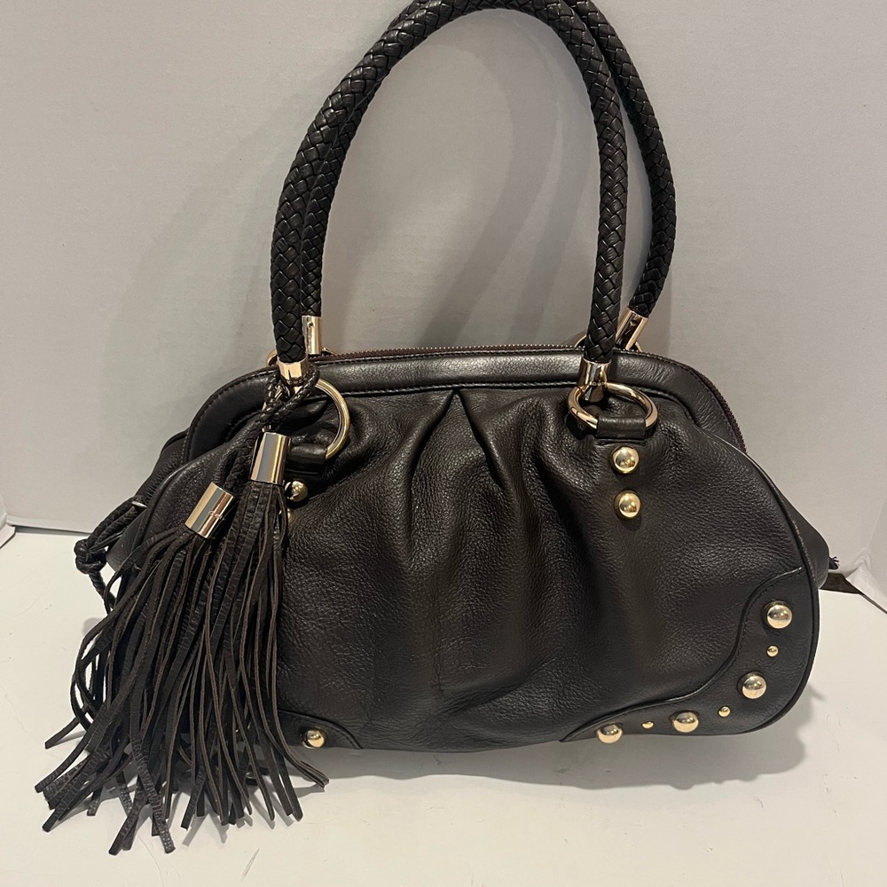 EUC Bebe Elegant Black/Brown Faux Leather Handbag with Gold Accents SALE PRICE!